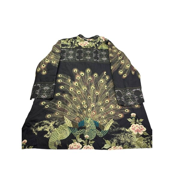 Citron Santa Monica Floral Peacock Bird Print Silk Long Kimono Size 3X - Picture 6 of 11